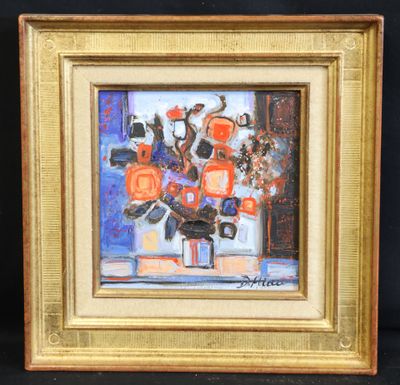 an image of a painting of a vase of flowers in a gold frame