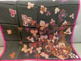 an image of a black and pink scarf with butterflies on it
