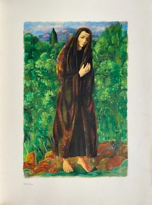 an image of a painting of a woman standing in a field