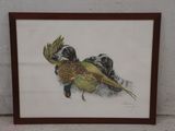 peinture représentant un faisan et un oiseau noir et blanc sur fond blanc