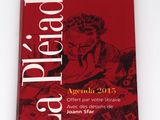 the front cover of a red book with a drawing of a man reading a book