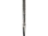 the pen is black and silver with a silver tip