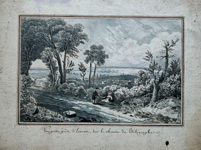 une photo d'une photo représentant un paysage avec des arbres