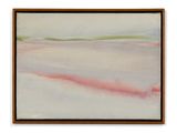 une peinture abstraite dans les tons de rose et de vert sur fond blanc