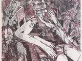 une image représentant un dessin en noir et blanc d'un homme assis sur une chaise