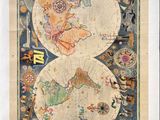 an old map of the world hanging on a wall