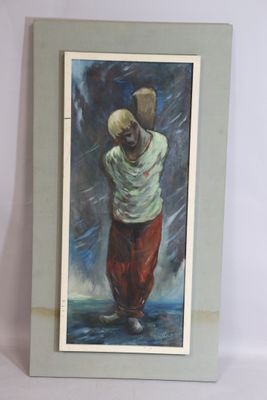 Christian MITARD (XXe) "Condamné au pantalon rouge" huile su…