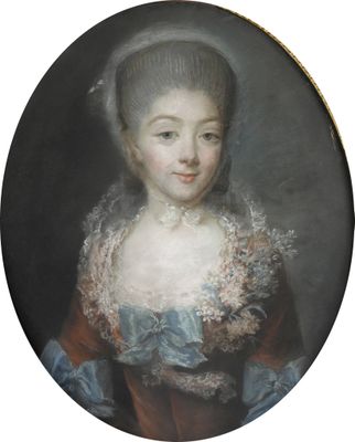 un tableau représentant une femme en robe bleue et chapeau blanc