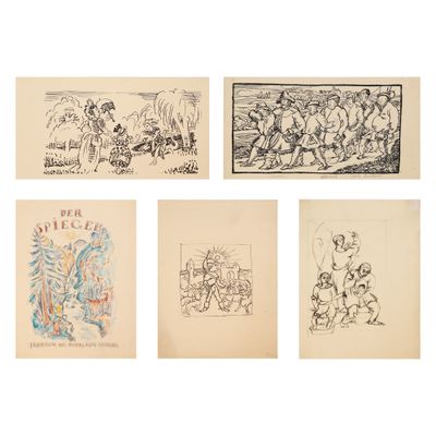 six dessins représentant des personnes et des animaux à différentes étapes de leur vie