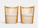 pair of art deco lounge chairs in birch and leather