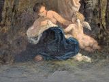 a painting of a woman holding a baby and a child