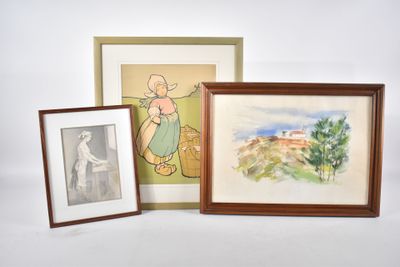 two framed pictures of a woman and a child in a wood frame