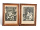 deux reproductions encadrées représentant un homme et une femme dans un salon