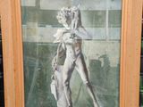 un tableau représentant une femme nue tenant un sac