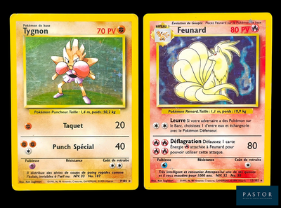 deux cartes Pokémon présentant des motifs différents, sur fond noir