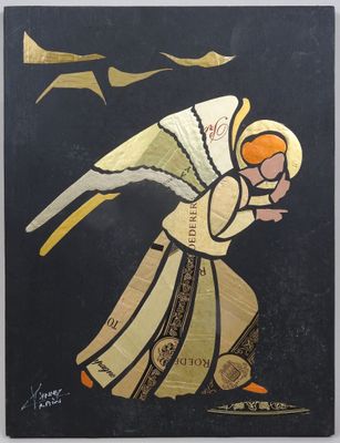 une image représentant un ange peint sur fond noir