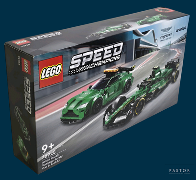 une boîte de voitures de course Lego sur fond bleu