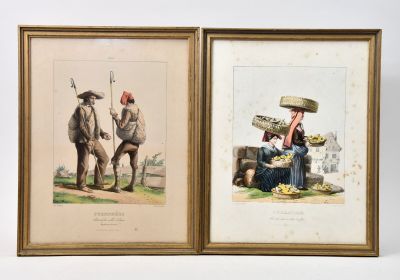 two framed pictures of men with hats and hats on them