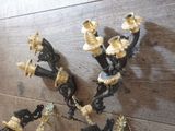 two wall sconces hanging on the wall next to each other
