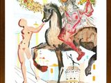tableau encadré représentant une femme à cheval et un homme à cheval
