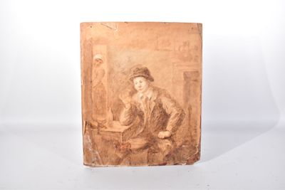 une vieille photo d'une femme assise à une table avec un livre