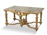 une image d'une table avec un plateau en marbre sur un fond blanc