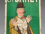 une affiche représentant un homme coiffé d'un haut-de-forme et fumant la pipe