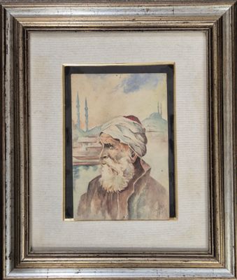 tableau représentant un vieil homme portant un turban, dans un cadre