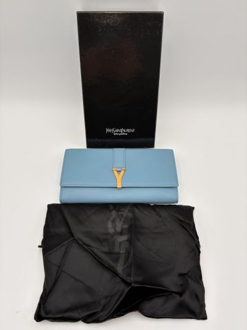 YVES SAINT LAURENT : portefeuille, porte-chéquier en cuir bleu ci...