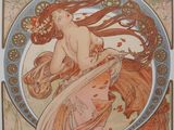 a painting of a woman with long red hair and a flower in her hair