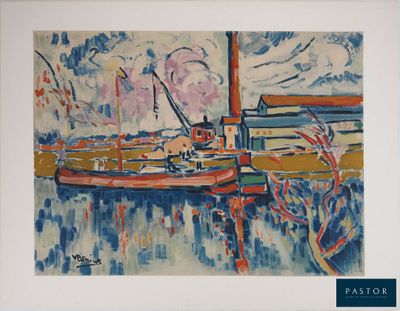 une image d'un tableau représentant un bateau dans l'eau