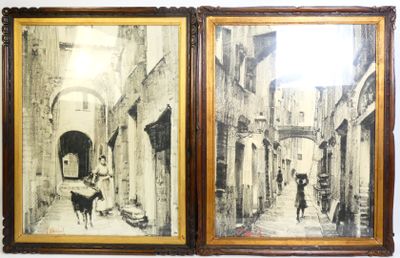 deux photos d'un homme et d'une femme marchant dans la rue