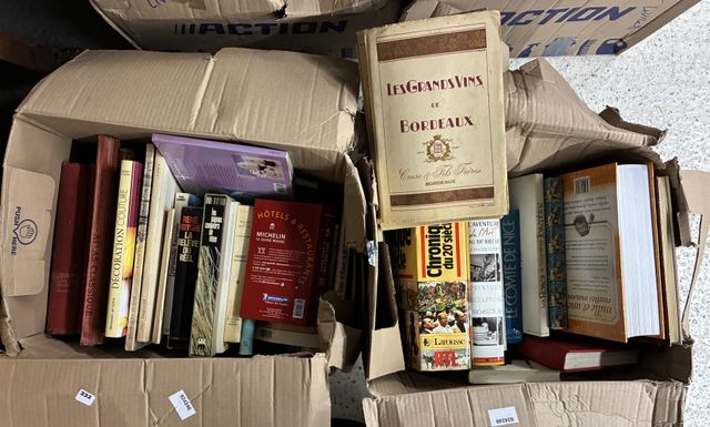 2 cartons de livres divers : peinture, vin de Bordeaux…
