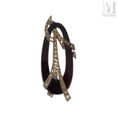 Broche Broche en or gris 18k (750°/°°) et Bakélite, rehaussé… - Photo 1