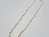 a white pearl necklace with a gold clasp on a white background