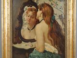 an image of a painting of two women in front of a mirror
