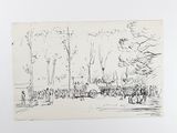 a drawing of a group of people in a park