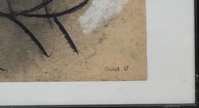 a black and white drawing of a bird on a wall