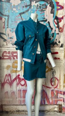 Ensemble T.M A.VAUTHIER Blouson et Short Denim Bleu Canard avec strass - Photo 1