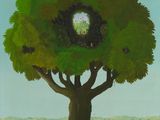 tableau représentant une femme assise sous un arbre, entourée de moutons
