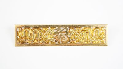an image of a close up of a gold plated object on a white surface