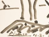a drawing of a horse and a bird on the ground