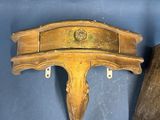 pair of antique wooden wall sconces with brass plate and leather case