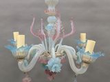 chandelier made of muranoni glass with pink, blue and white flowers
