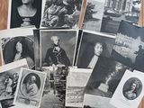 several black and white photographs of people on a wooden floor