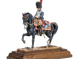 statue d'un soldat à cheval posée sur un socle en bois