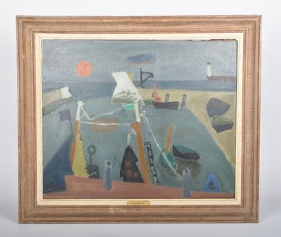 an image of a painting of a man on a boat in the water