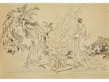 an image of a drawing of two women standing in front of a fire