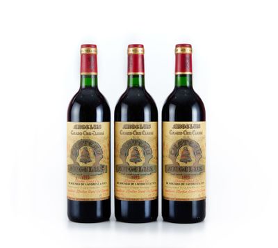 trois bouteilles de vin rouge posées l'une à côté de l'autre sur une surface blanche