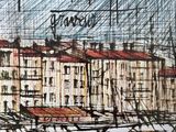 sketches of boats docked in a harbor with buildings in the background